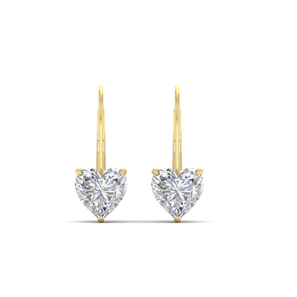 3 Carat Heart Stud Lever Back Earring with 14K Yellow Gold White Diamond